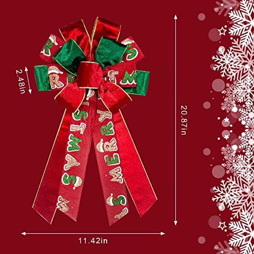 Hying Large Christmas Bow for Wreath, Red Green Velvet Wreath Bow for Christmas D??cor - Winter Christmas Bow for Front Door Indoor Outdoor Wall Decoration Supplies Ornament