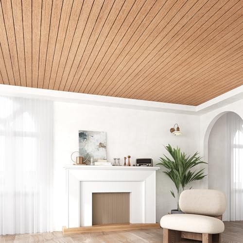 VEELIKE Luxury Cherry Wood Wall Panels Peel and Stick Slat Wall Panel for Bedroom Living Room 17''x118'' Self Adhesive Foam Vinyl Roll Wood Slat Wallpaper for Interior Wall Decor TV Background Ceiling - size: 17" x 118"