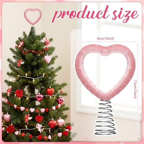Gejoy 5.5 Inch Mini Velvet Valentine Day Tree Topper Velvet Pink Hearts Tree Topper for Mini Heart Decorations for Valentine's Day Party Holiday Ornament