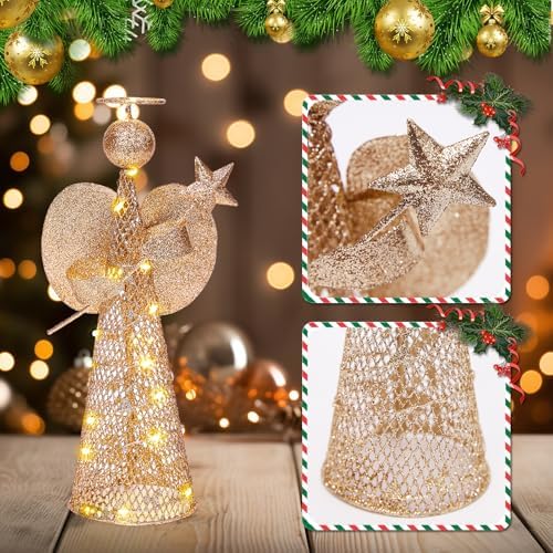 Noiclub Christmas Tree Topper Star Glitter Angel for 6-8FT Christmas Trees
