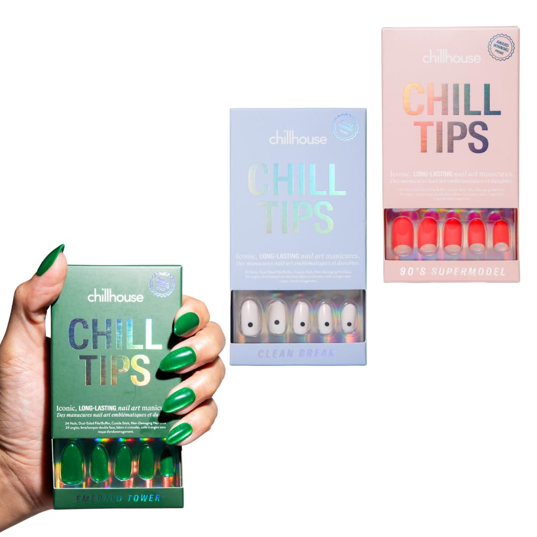 Chillhouse - Chill Tips, Press On Nails Kit - Clean Break, 90s Supermodel, Emerald Tower