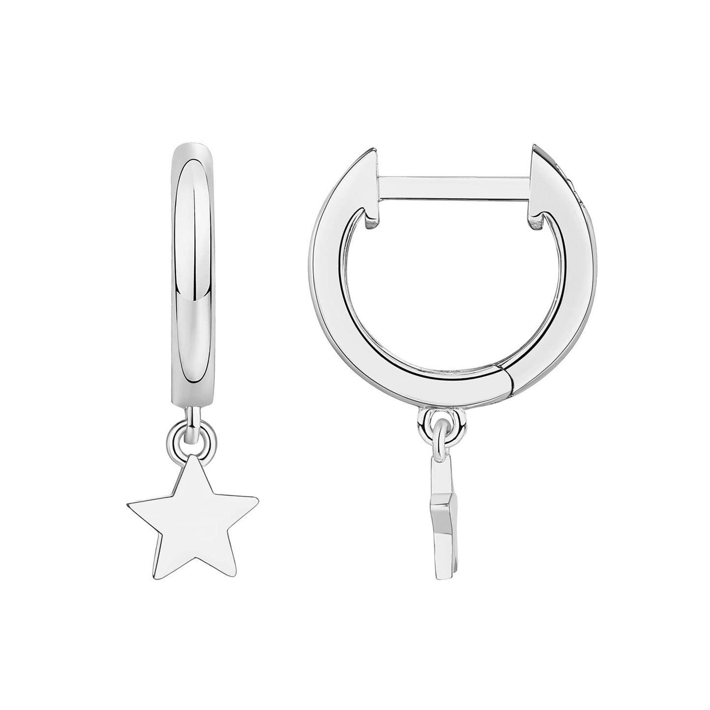 PAVOI Rhodium Plated 925 Sterling Silver Post Celestial Dangle Huggie Hoop Earrings For Women - Trendy Star Hoop Earrings - Small Hinged Huggies
