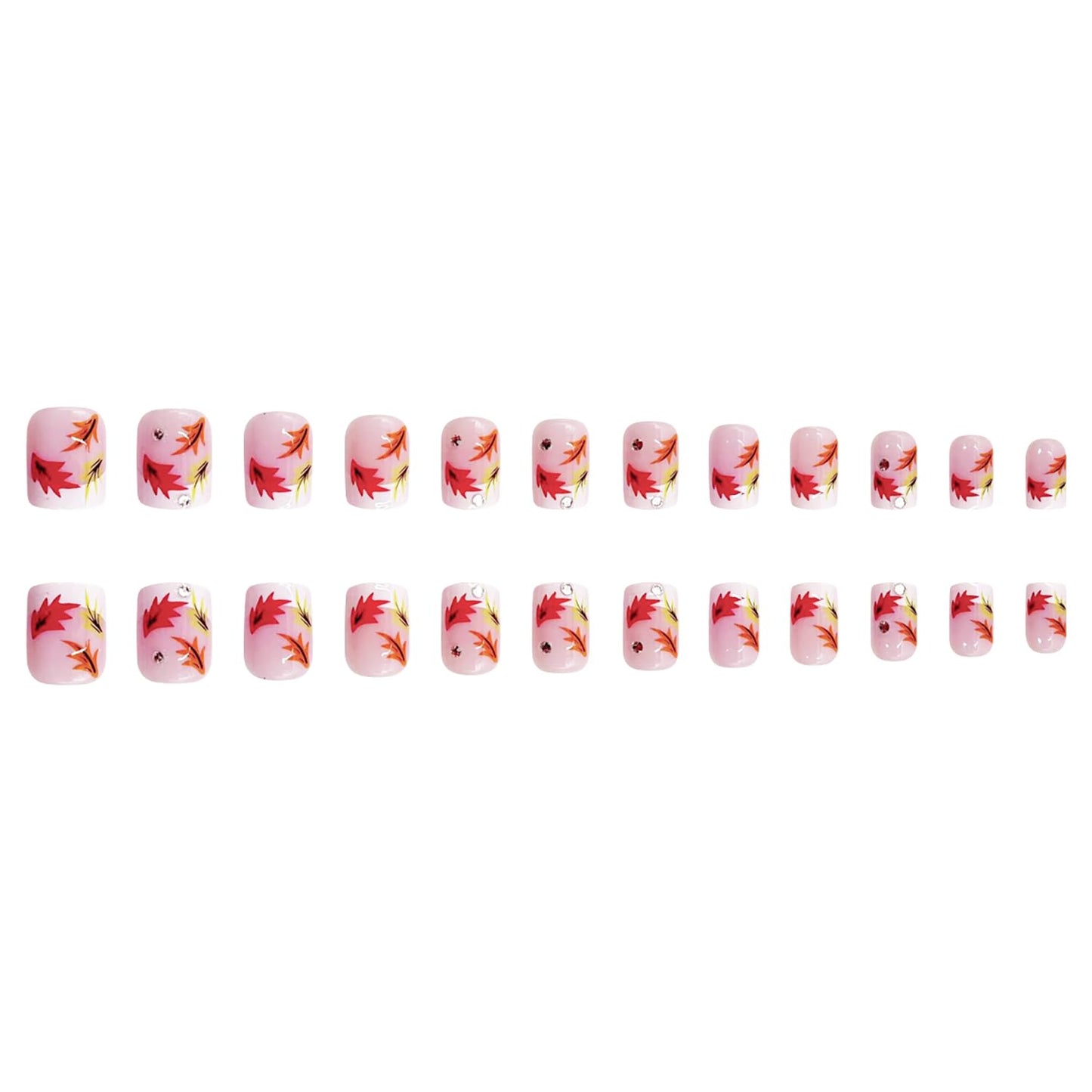 Thanksgiving Press on Short Nails Square Shaped Acrylic Glossy Full Cover Square Fall False Nails with Maple Leaf Designs Artificial Autumn Leaves Glue ons Square Fake Nails for Women Girls(YS05)