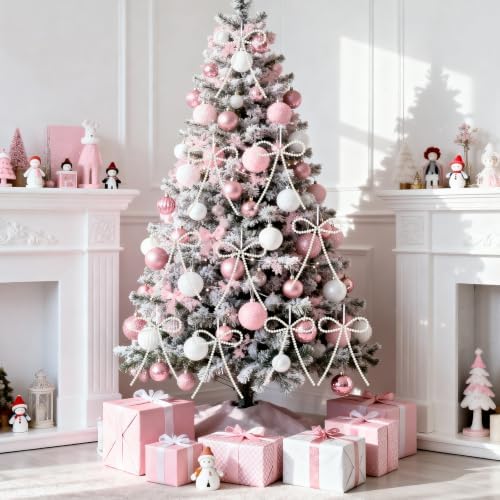 24 Pcs White Pearl Bow Ornaments for Christmas Tree Toppers Decor