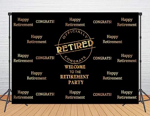 Officially Retired Black Golden Banner Backdrop for Photography, 5x3FT, Happy Retirement Party Background, Photo Booth Studio Props MBMYLU136 - size: cotton polyester-5x3ft