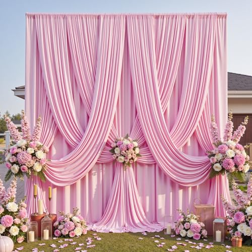 20ft×12ft Wrinkle Free Pink Backdrop Curtain for Wedding Parties, 4 Panels 5×12ft Long Silky Polyester Backdrop Drapes Baby Pink Photo Back Drop Cloth for Birthday Photography Background Cloth - color: Pink, size: 12ft Long_4 Panels