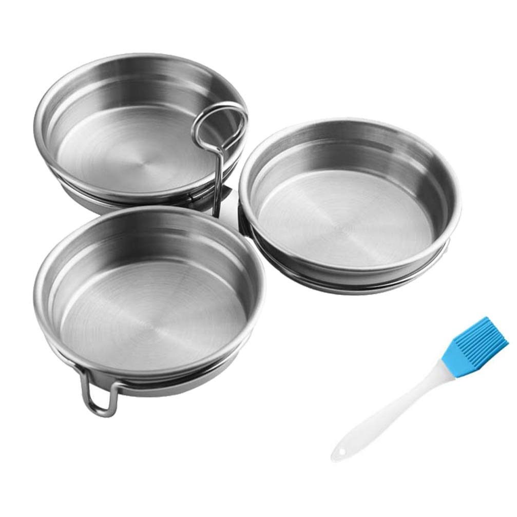 Angoily Egg Poacher Set with Oil Brush - Stainless Steel Egg Mold and Boiling Tray 7.28X7.28X1.18In Easy Clean and Handle for Home Kitchen Cooking