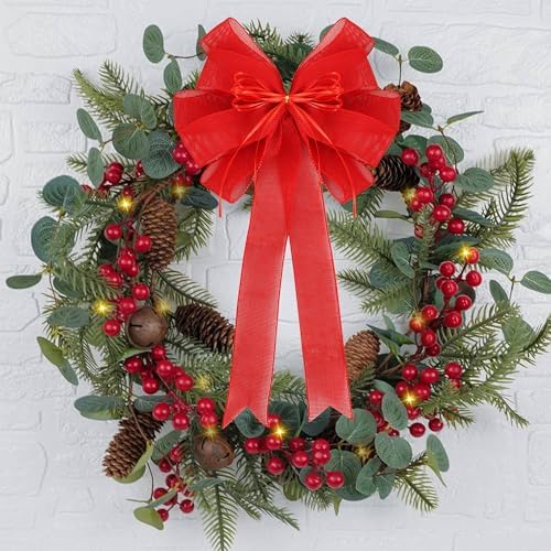 2 Packs Large Red Valentines Wreath Bows, Large Easter Spring Tree Topper Bow for Christmas Tree, Easter Bow, Valentine Decoration Home Front Door Outdoor Decor (12x20in)