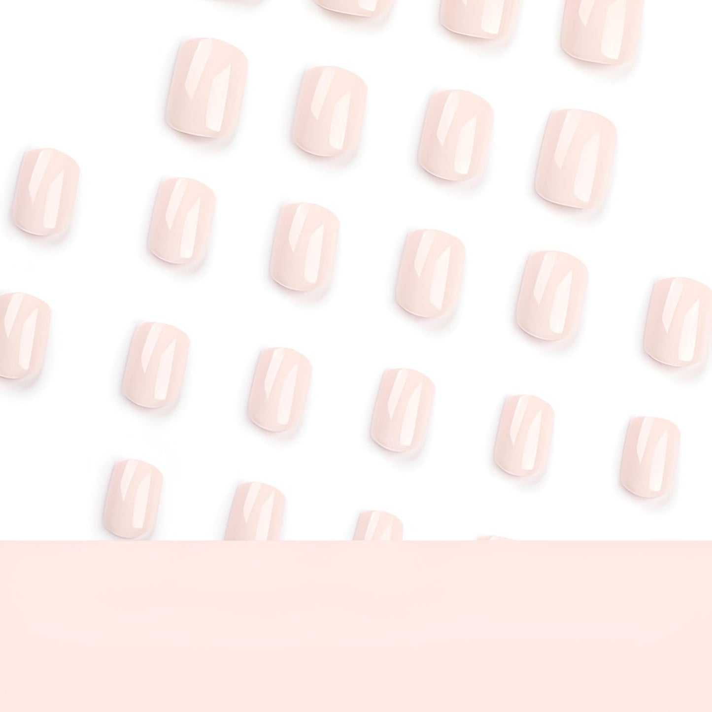 Nude Fake Nails - Square Press Ons, Short Acrylic, Solid Color, Glossy Glue Ons for Women & Girls