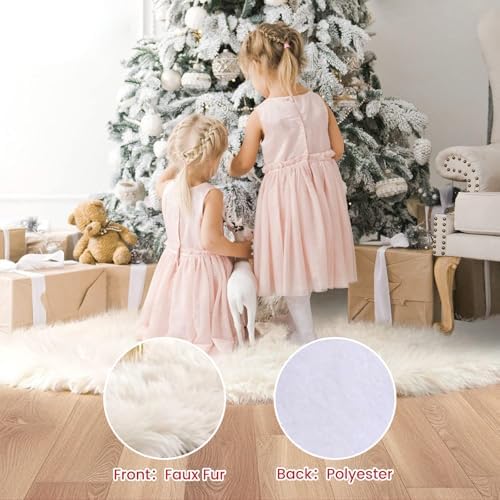 48 Inch White Faux Fur Christmas Tree Skirt Plush Christmas Tree Skirt Christmas Decorations Xmas Tree Decoration.
