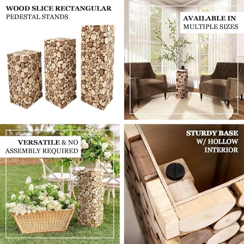 Efavormart 36 inch Natural Wooden Slices Pillar Pedestal Stand, Extra Tall Heavy Duty Rustic Wood Riser Column for Grand Entrances and Boutique Retail Displays - size: 36"