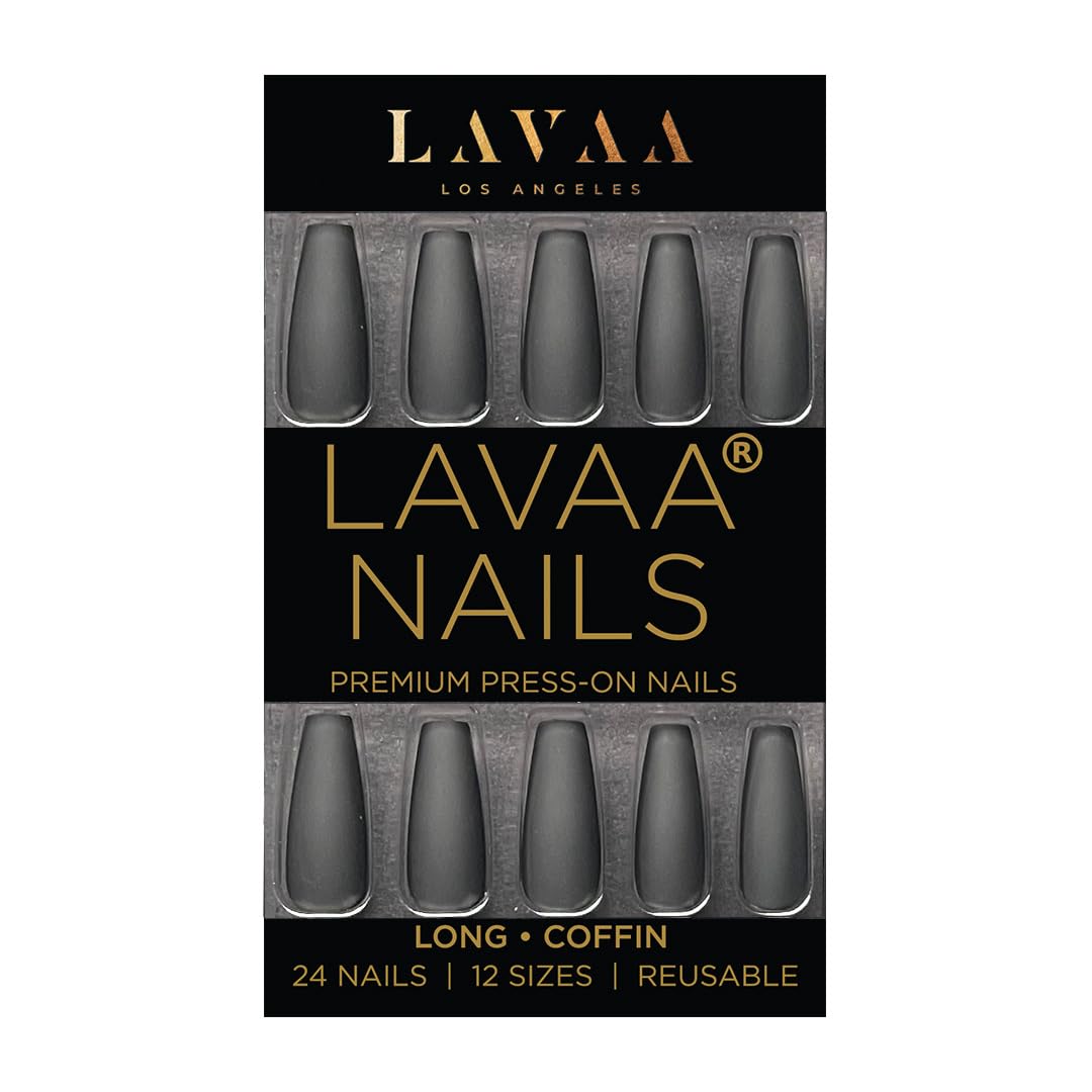 BLACK COFFIN Press-On Nails by Lavaa Beauty | Long Coffin | Matte Black Coffin Nails