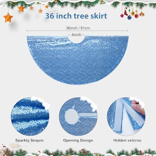 Poise3EHome Baby Blue Christmas Tree Skirt, 24 Inch Sequin Tree Skirt