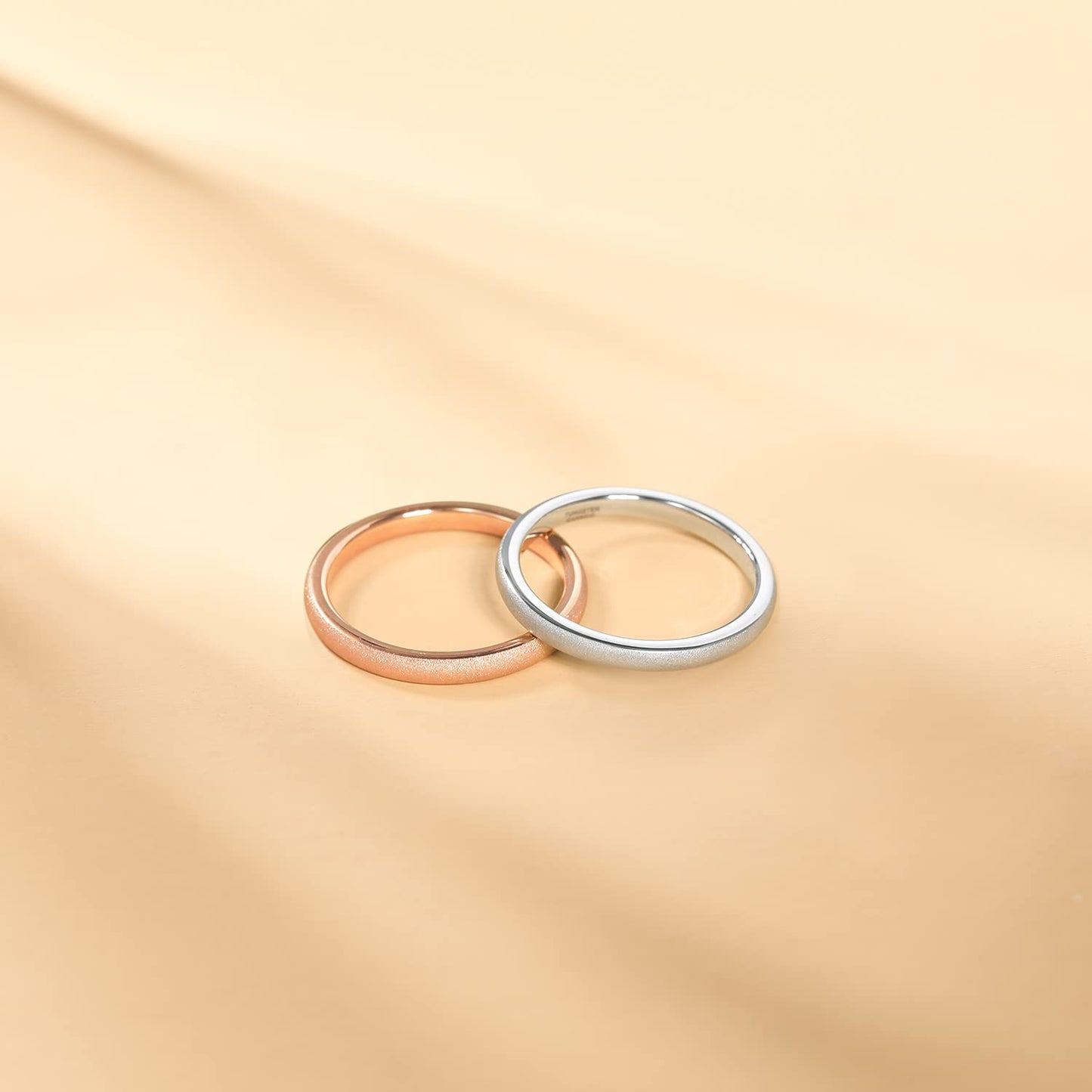 Greenpod 2mm Thin Rose Gold Plated Tungsten Ring for Women Dome Sandblasted Stackable Wedding Bands Comfort Fit Size 4.5