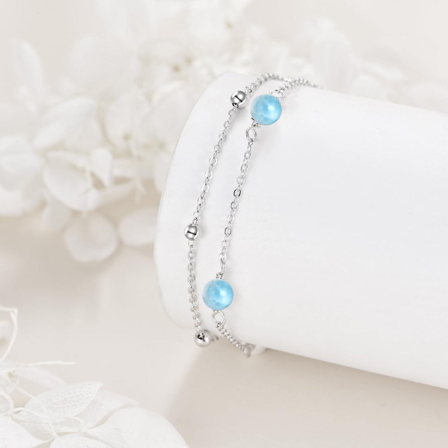 CRMAD Larimar Bracelet for Women Sterling Silver Beach Jewelry Gift for Women (larimar, bracelet 7+2'')