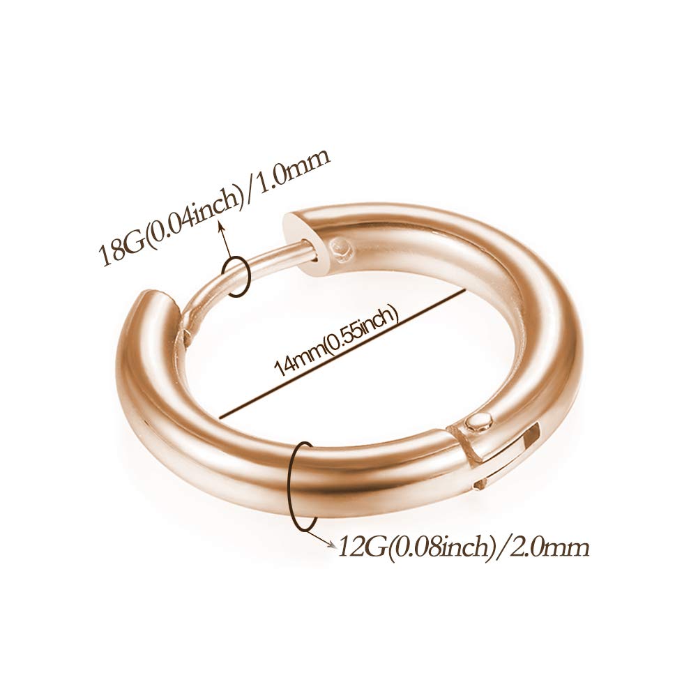 Gabry&jwl 14mm Rose Gold Hypoallergenic Stainless Steel Cartilage Hoop Earrings