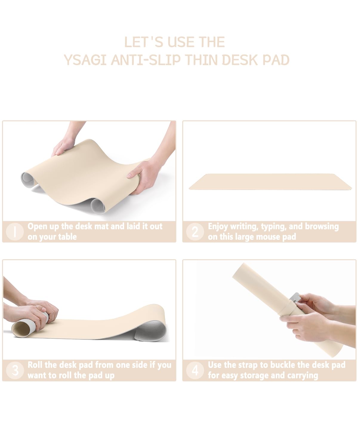 YSAGi Non-Slip Leather Desk Pad, Desk Matt for Desktop, Waterproof Laptop Computer Keyboard Mat, Table Protector Blotter Mat, Large Mouse Pad for Office/Work/Home/Decor(Beige, 31.5" x 15.7")