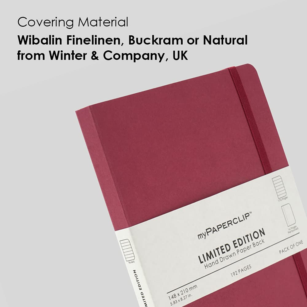 myPAPERCLIP Limited Edition A5 Ruled Notebook | 192 Pages, 100 GSM, Soft Cover, A5 (5.83 × 8.27 in) | Flat Lay | Bookmark & Elastic Closure | Raspberry