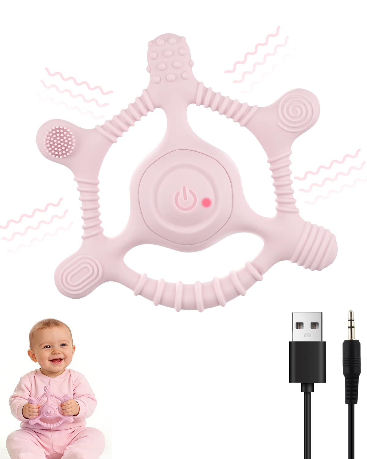 Sensory Chew Necklaces Vibrating teether for Kids - Chewelry Chew Toys for Autism, ADHD & Sensory Needs, BPA-Free Teething Relief & Anxiety Fidget (Pink)