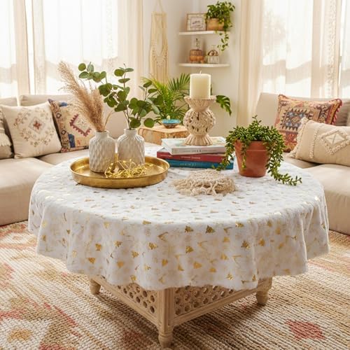 Christmas Tree Skirt 36 Inch with Snowflake Print, Faux Fur Xmas Tree Skirt for Christmas Tree Decoration & Holiday Home D??cor (White)