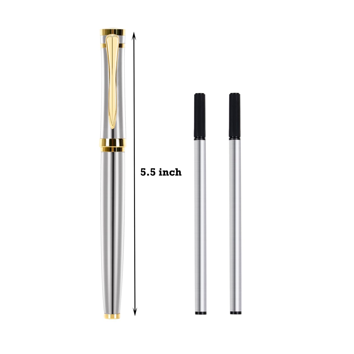 DSKPRTE Ballpoint pen with Gift Box, Luxury Writing Pen with 2 Extra Black Ink Refills Executive Pens Line width 0.5mm Business Pen Fancy Pen set for Men &Women. (Silver)