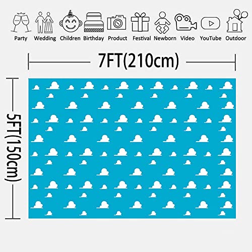 7X5FT Blue Toy Backdrops for Photography White Clouds Wall Paper Photo Backgrounds for Children Kids Birthday Themed Party Photo Booth Props RBJMYLU57 - size: polyester microfiber fabric-7x5ft
