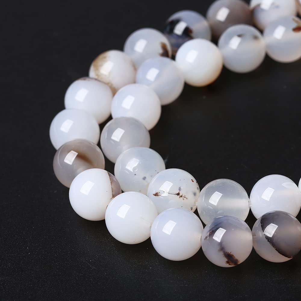 10mm 36pcs Natural Sardonyx Ocean White Agate Stone Beads for Jewelry Making DIY Bracelet Necklace Accessories 15" Energy Healing Power Stone Beads (Sardonyx White Agate, 10mm)