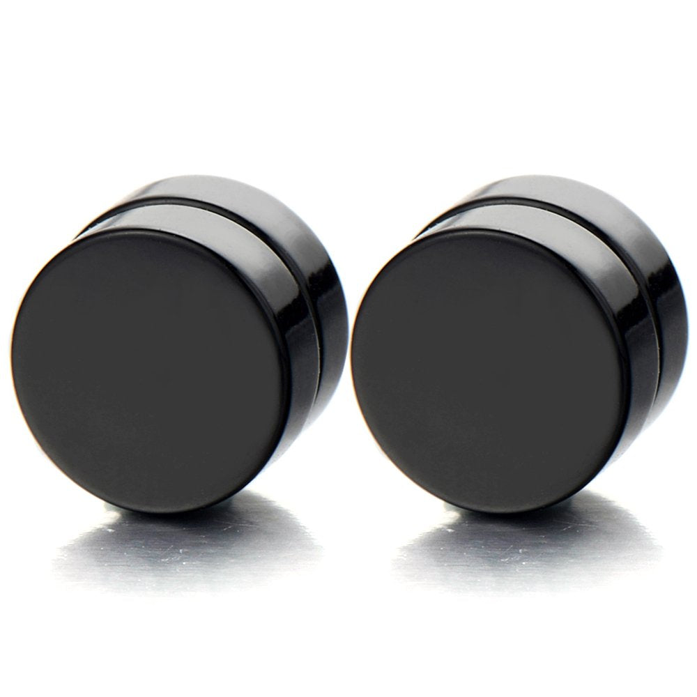 Men Women 10MM Gold Color Magnetic Circle Stud Earrings, Non-Piercing Clip On Cheater Fake Ear Gauges