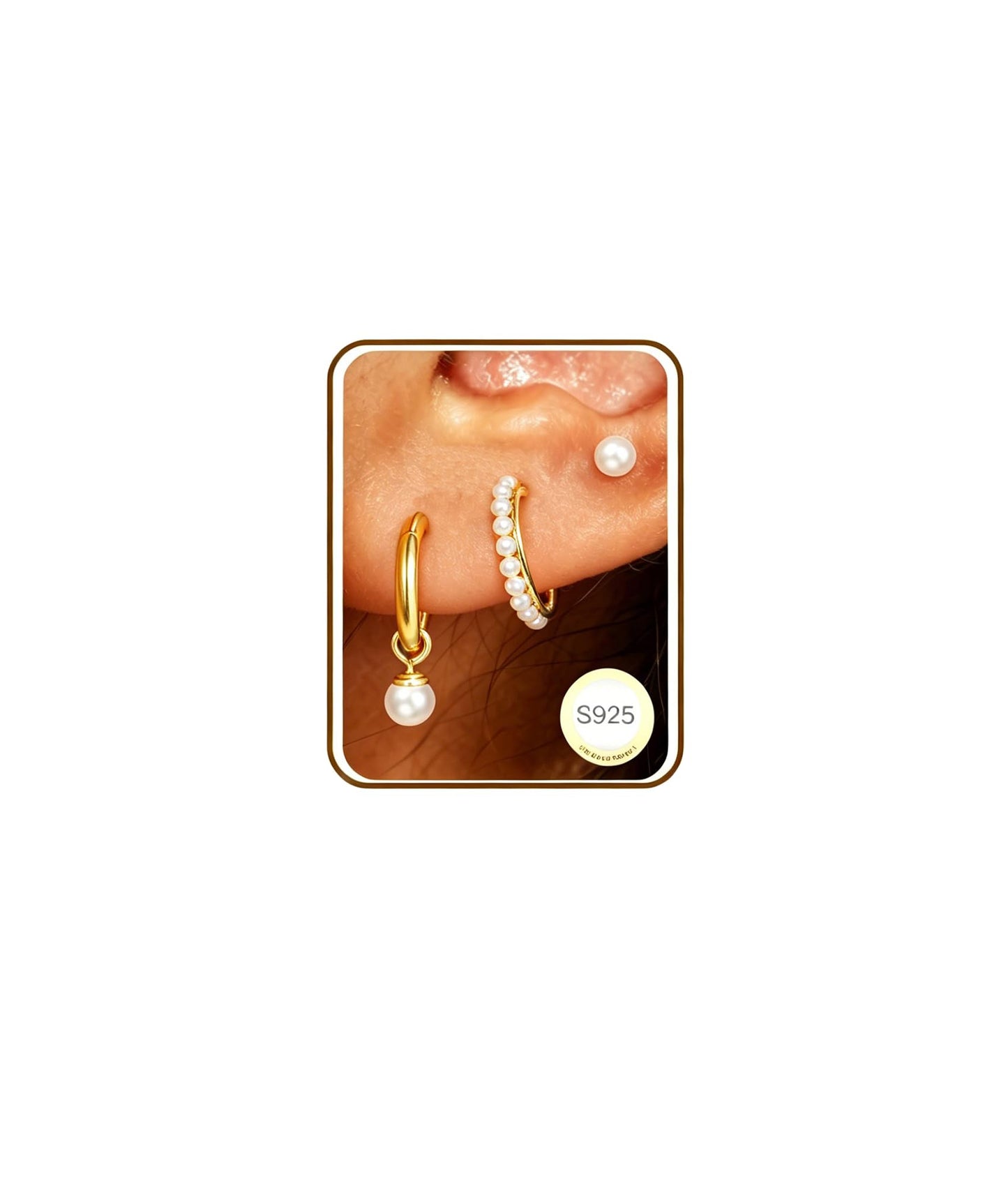 DORANA Gold Pearl Hoop Earrings for Women Non Tarnish Small Huggie Earrings 925 Hypoallergenic Cartilage Stackable Sleeper Hoops Gold Stacks Sets for Multiple Piercing,3 Pairs