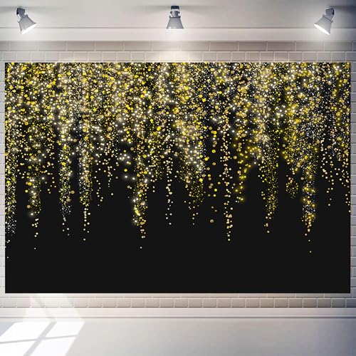 Black and Gold Backdrop 10 x 8 ft Golden Glitter Photography Background Polyester Fabric Banner Sparkle Sequin Bokeh Portrait Picture Props for Happy Birthday Disco Glow Graduation Party Decoration - color: GOLD-4, size: 10x8 FT