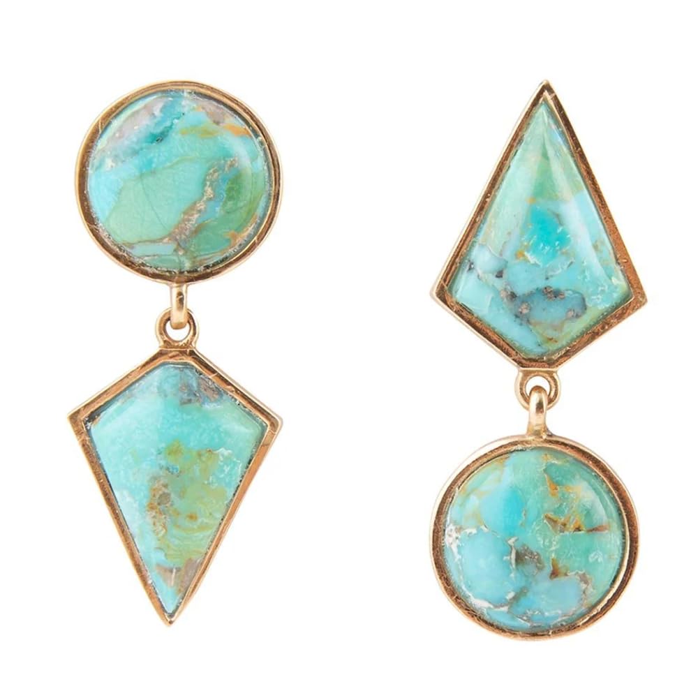Barse Jewelry Miss-Matched Blue Turquoise Golden Post Earrings