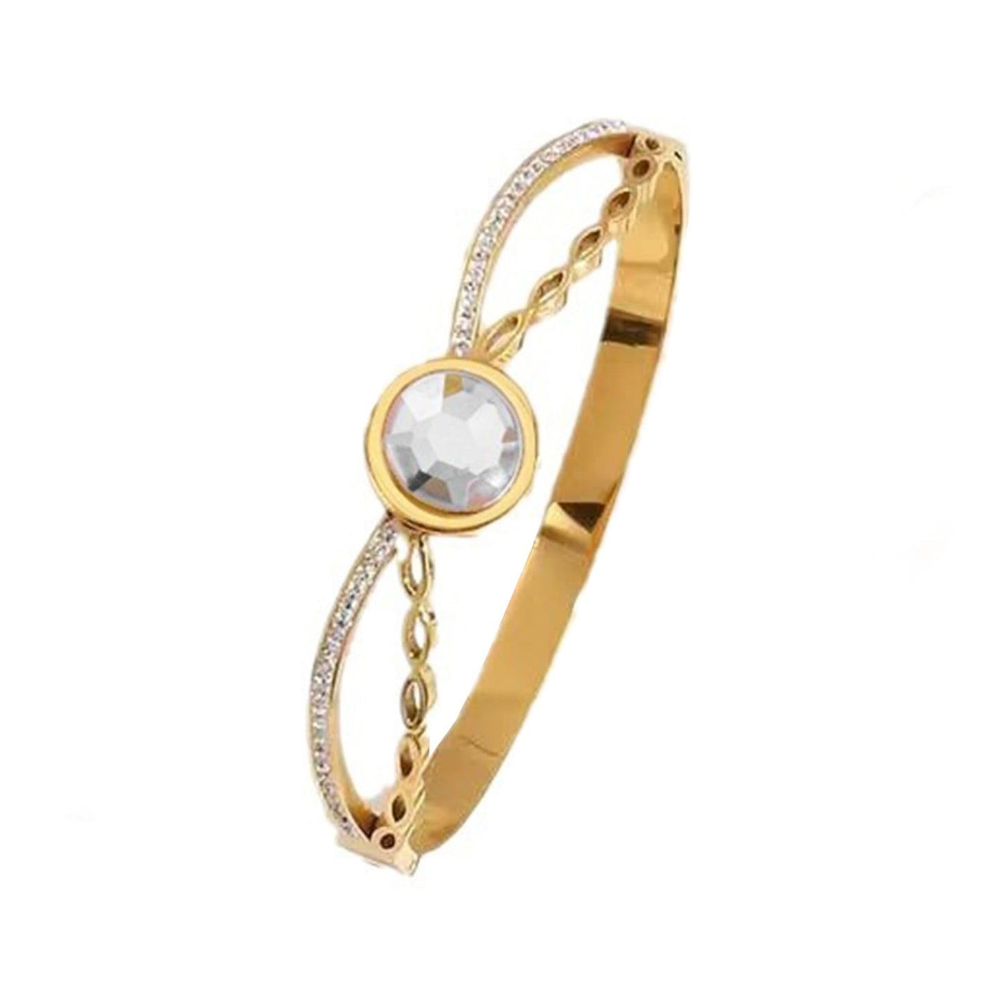 Vbvbip 18K Gold Plated 316L Stainless Steel Bracelets Bangle Collection - 12 Unique Designs + Matching Diamond-Accent Titanium Steel Chain, Gift for Women