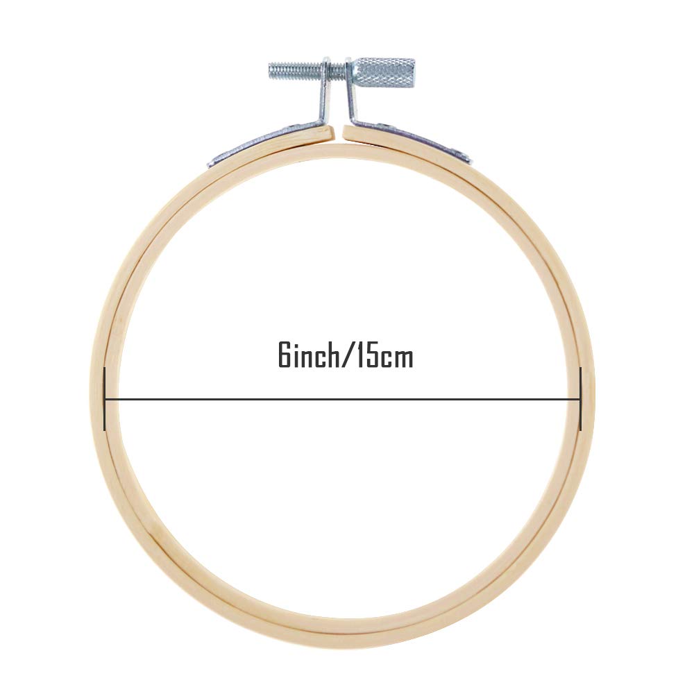 Pllieay 6 Pieces 6 inch/ 15cm Round Embroidery Hoops Bamboo Circle Cross Stitch Hoop Rings for Craft Sewing