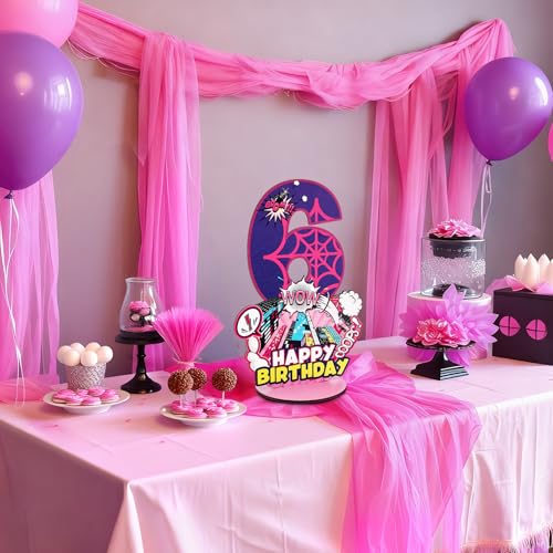 Baderke Pink Spider Theme Birthday Number Sign 16.7'' Purple Spider Birthday Centerpiece for Party Decor Wooden Table Photo Prop(6th) - style: 6th