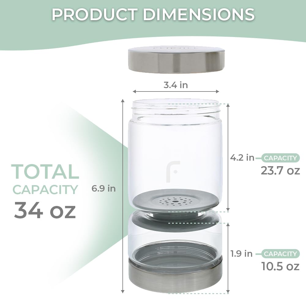 Flipjill Glass Pickle and Olives Jar with strainer flip, 34oz Glass jar, kitchen storage container, airtight glass jars, jar with lids