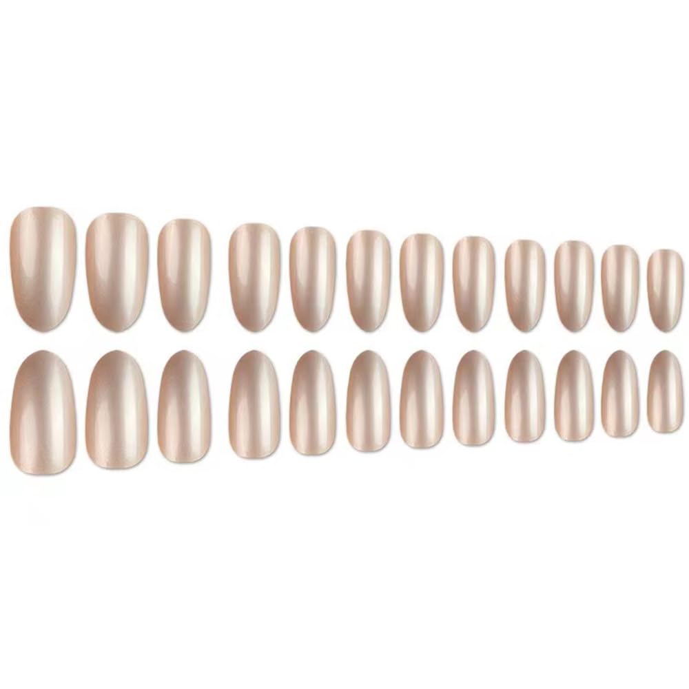 Medium Almond Press On Solid White Glossy False Nail Full Cover Acrylic Stick On Glue On Nails - 24Pcs