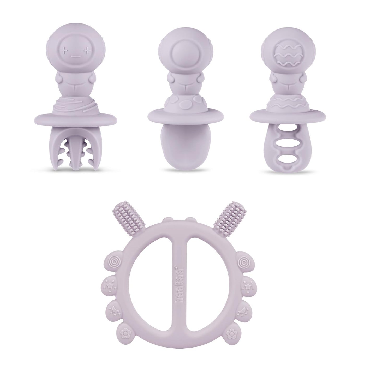 Haakaa Silicone Crab Teether&Astronaut Beginner Silicone Cutlery Set-Baby Toys,360°Baby Toothbrush Head for Infant Self-Brushing Training-Toddler Spoons Self Feeding 6+Months