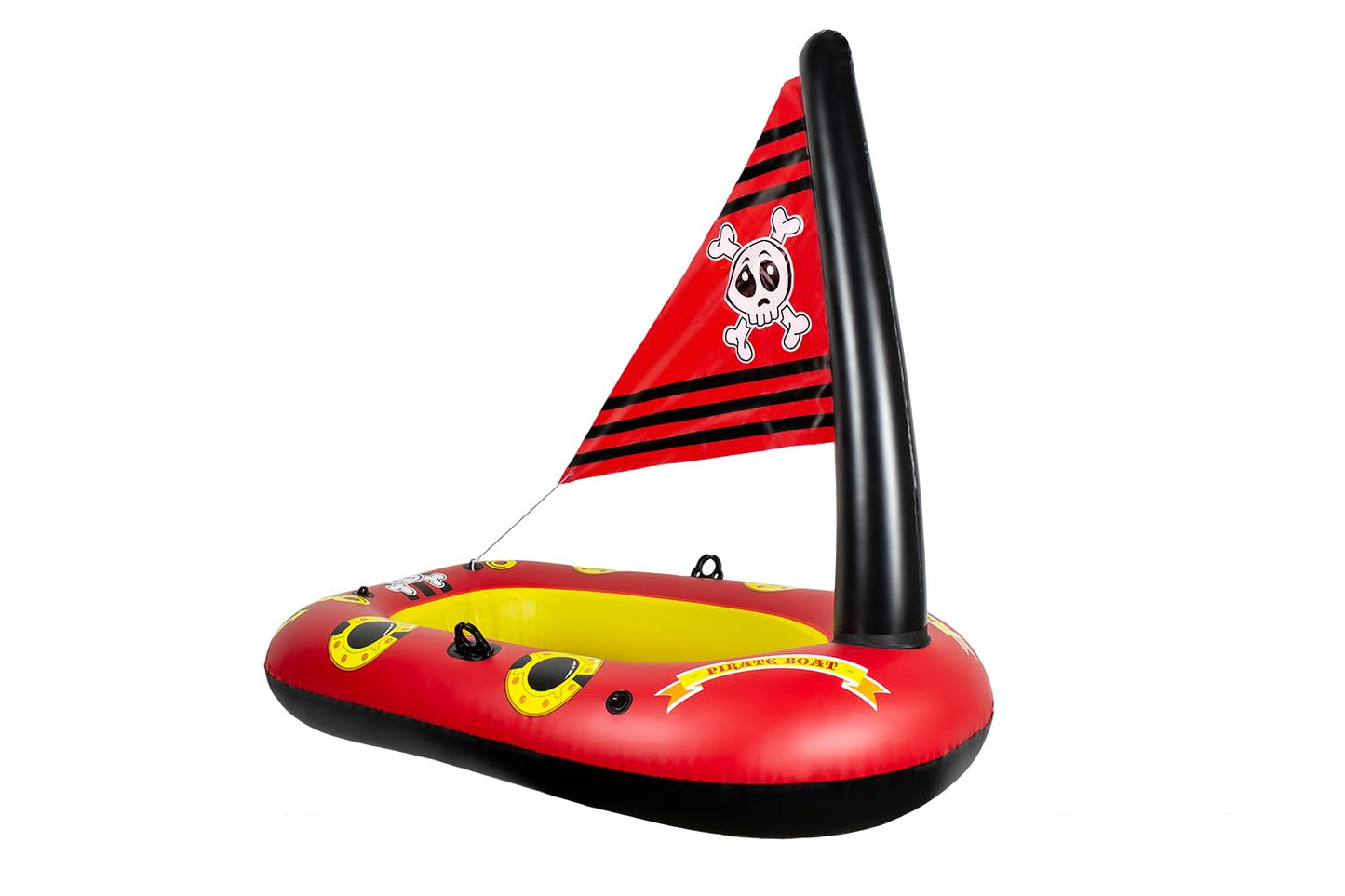 Poolmaster Inflatable Pirate Boat Pool Float for Kids, Baby Rider Boat with Seat, Pirate Ship Inflatable with Mast, Oar Locks and Rope Holders, Durable Vinyl Floatie for Pool, Lake or Beach