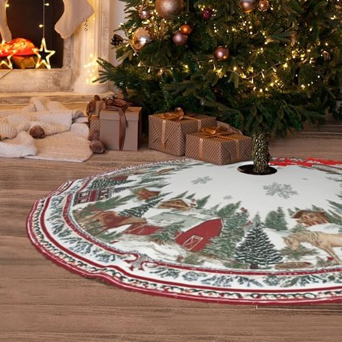 Horse Christmas Tree Skirt 36 Inch Xmas Tree Mat Party Decor Supplies for Holiday Home Decorations