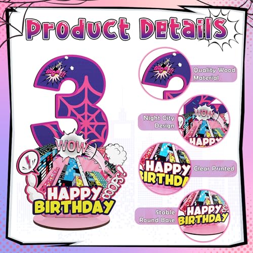 Baderke Pink Spider Theme Birthday Number Sign 16.7'' Purple Spider Birthday Centerpiece for Party Decor Wooden Table Photo Prop(3rd) - style: 3rd