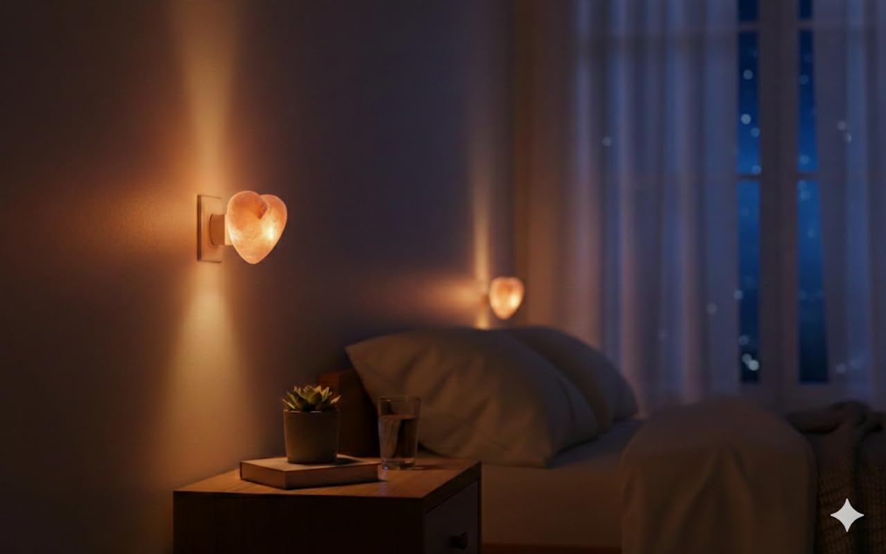 NatureBoost Himalayan Pink Salt Night Light, Heart Shape Plug-in Lamp with Extra Bulb – 1 Pack