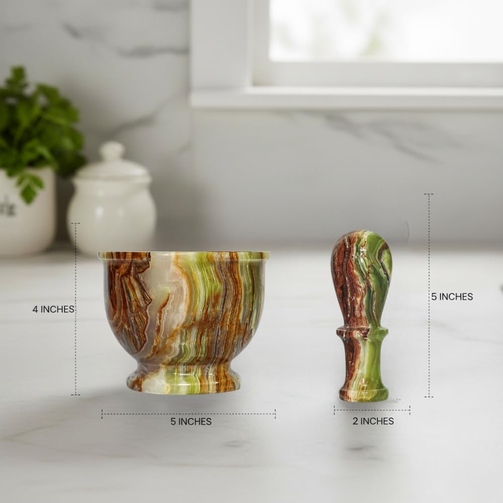 TheWolfard Mortar and Pestle Set – Large Stone Grinder with Polished Bowl & Non-Slip Base | Elegant Onyx Marble Kitchen Tool for Spices, Herbs & Guacamole