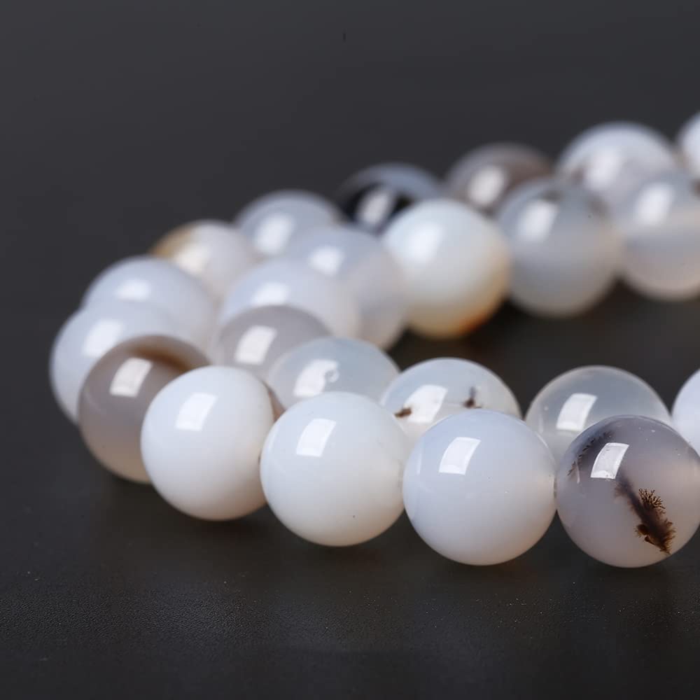 10mm 36pcs Natural Sardonyx Ocean White Agate Stone Beads for Jewelry Making DIY Bracelet Necklace Accessories 15" Energy Healing Power Stone Beads (Sardonyx White Agate, 10mm)