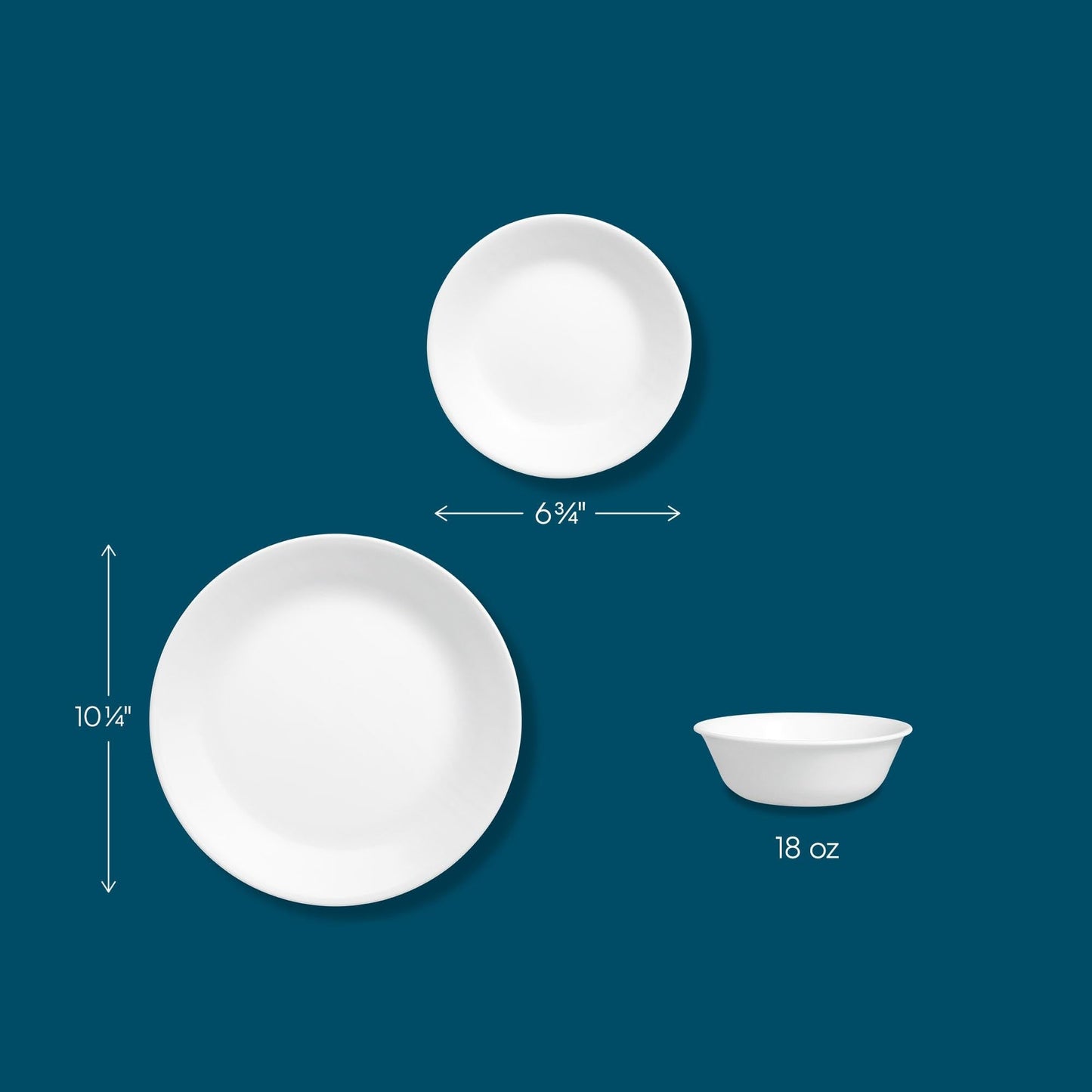Corelle Vitrelle 18-Piece Service for 6 Dinnerware Set Triple Layer Glass and Chip Resistant, Lightweight Round Plates and Bowls Set, Winter Frost White