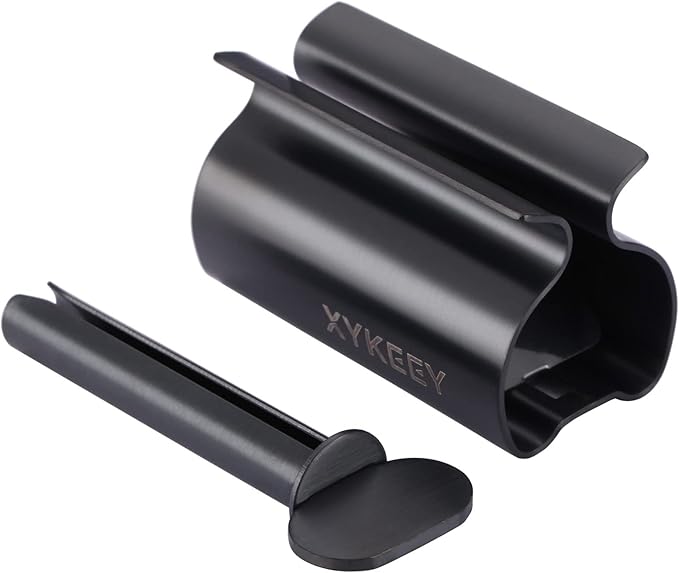 Toothpaste Tube Squeezer - Set of 3 Toothpaste Squeezer Rollers, Metal Toothpaste Tube Wringer Seat Holder Stand XYKEEY (Matt Black)