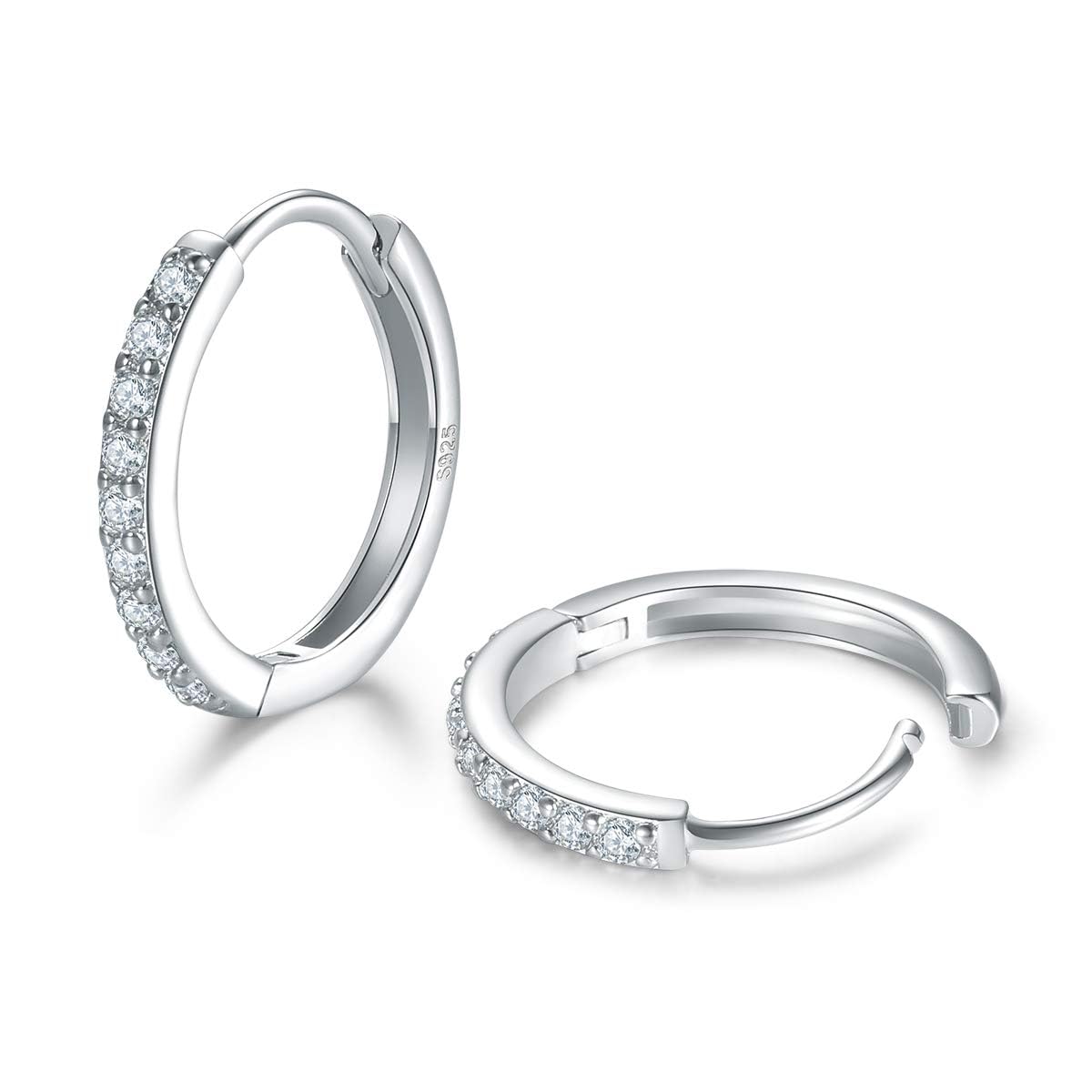 Sterling Silver Hoop Earrings Sterling Silver Stud Earrings for Women 6 Pairs Hypoallergenic Tiny Cubic Zirconia Stud Set Cartilage Hoops