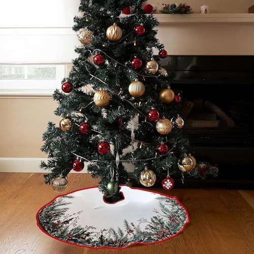 Christmas Tree Skirt 36" Leaves Patterns Xmas Tree Skirt by Leo Walker Decor Mats for Farmhouse Rustic Xmas Holiday Indoor Party Decorations (30, 36, 48 Inch)