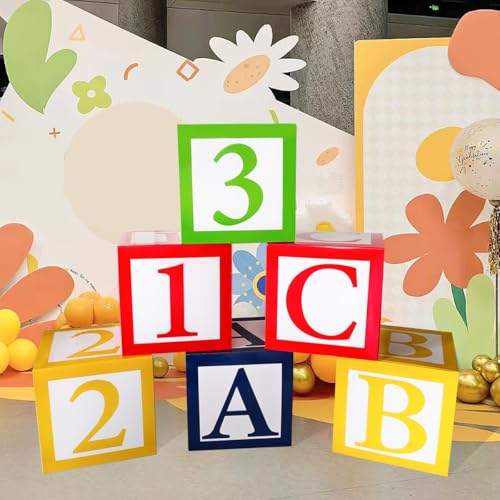Party Decor Boxes，6 Packs 30cm ABC 123 Letters Paper Boxes Set，Back to School Party Photo Props