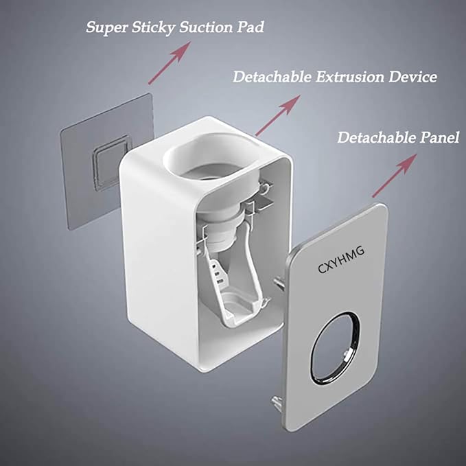 Toothpaste Dispenser, 2 PCS Automatic Toothpaste Squeezer Dispenser for Kids & Family Shower, is Wall Mount Bathroom Accessories with Super Sticky Suction Pad. (Grey-Grey)