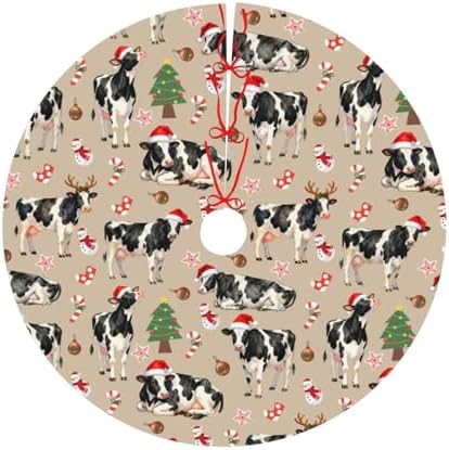 Cow Christmas Tree Skirts with Tassel Xmas Tree Skirt for Home Holiday Indoor Outdoor Seasonal Decors 30"
